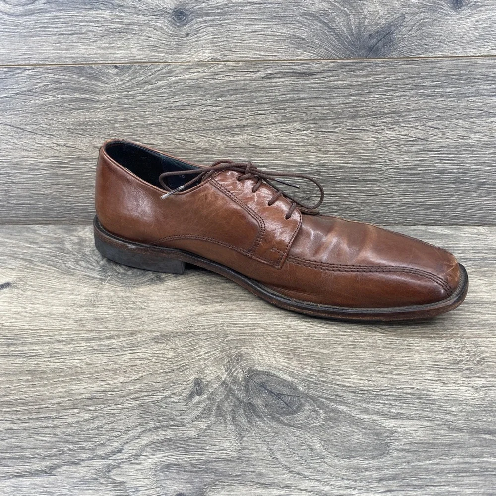 Johnston & Murphy Dress Shoes Mens 10 Brown Leather Bicycle Toe Derby D 28712